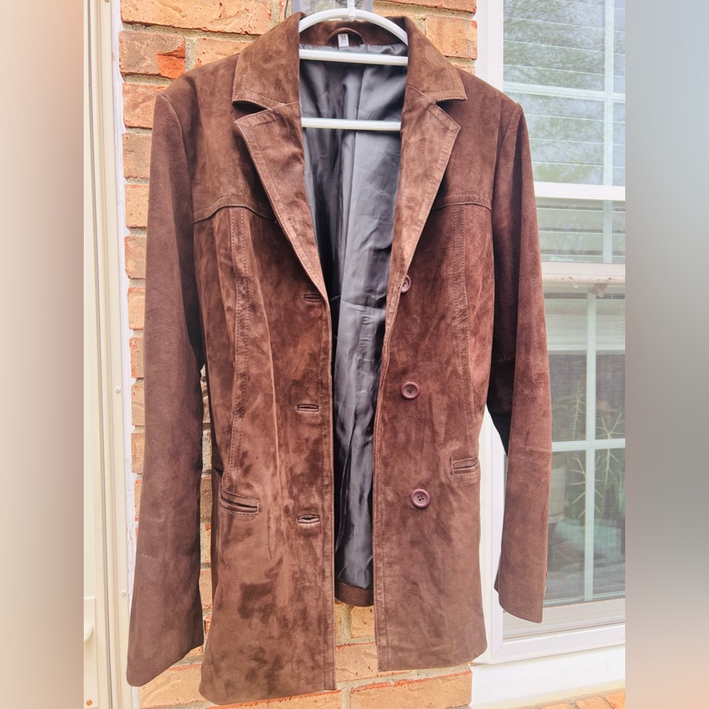 Brown Suede Leather Blazer.